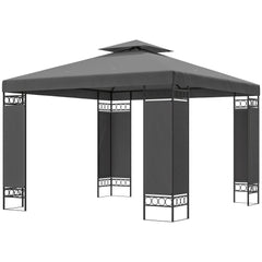 10 x 10 FT Canopy Gazebo, Double Roof Patio Gazebo with Screen Panels and Metal Frame for Deck, Backyard, Khaki