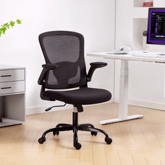 Ergonomic Mesh Office Chair with 4D Lumbar Support, Swivel Desk Chair with Flip-up Armrests, Tilt Function, Black