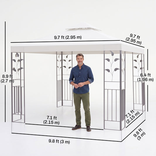 10' x 10' Outdoor Garden Metal Gazebo Patio Canopy Marquee Patio Party Tent Canopy Shelter Vented Roof Decorative Frame, Cream