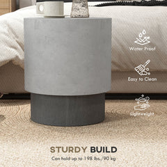Lightweight Accent Table with Concrete Finish, Round Side Table with 4 Adjustable Feet for Indoor, Outdoor