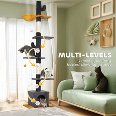 Floor to Ceiling Cat TreeTower with 90.5"-108" Adjustable Height, Scratching Posts, Hammock, Condo, Toy Ball, Dark Grey
