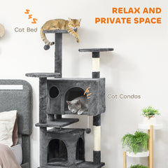54" Cat Tree, Multi-Level Cat Tower with Scratching Posts, Cat Condos, Bed, Platforms, Ramp, Toy Ball, Beige