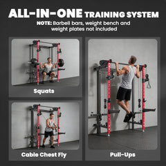 Foldable Power Cage, Space-Saving Power Rack with Pull-Up Bar, Cable Pulley System, 1540 lbs Capacity