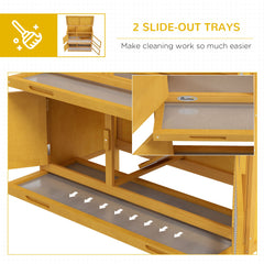 Wood Rabbit Hutch with 2 Large Main House, Ramp, Trays, Grey