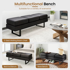 Waiting Room Bench Seating Long Bench with Metal Frame Leg-Black