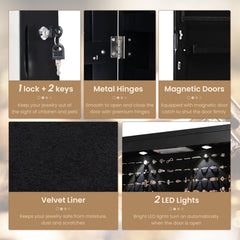 Wall And Door Mounted Mirrored Jewelry Cabinet With Lights-Black