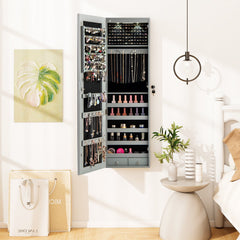 Wall and Door Mounted Mirrored Jewelry Cabinet with Lights-Gray