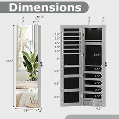 Wall and Door Mounted Mirrored Jewelry Cabinet with Lights-Gray