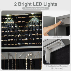 Wall and Door Mounted Mirrored Jewelry Cabinet with Lights-Gray