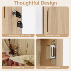 Wall and Door Mounted Mirrored Jewelry Cabinet with Lights-Natural