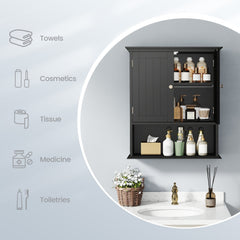 Wall Mount Bathroom Cabinet Storage Organizer with Doors and Shelves-Black