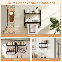 Wall Mounted 2-Tier Bathroom Towel Rack with 2 Towel Bars-Black
