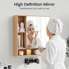 Wall Mounted, Bathroom Cabinet with Mirror Single Door-Natural