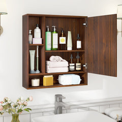 Wall Mounted, Bathroom Cabinet with Mirror Single Door-Walnut