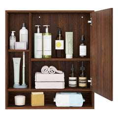Wall Mounted, Bathroom Cabinet with Mirror Single Door-Walnut