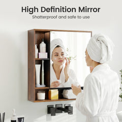 Wall Mounted, Bathroom Cabinet with Mirror Single Door-Walnut