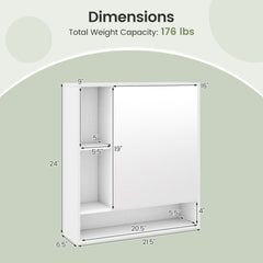 Wall Mounted, Bathroom Cabinet with Mirror Single Door-White