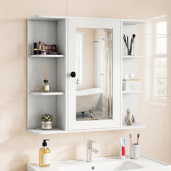 Wall Mounted Bathroom Medicine Cabinet with Mirror and Shelves-White