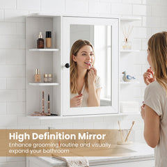 Wall Mounted Bathroom Medicine Cabinet with Mirror and Shelves-White