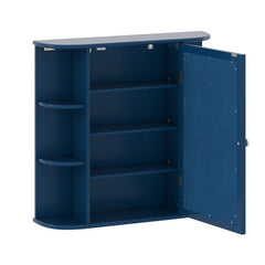 Wall-Mounted Bathroom Mirror Cabinet with Storage Shelves-Blue