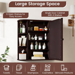 Wall-Mounted Bathroom Mirror Cabinet with Storage Shelves-Brown