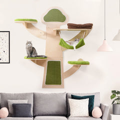 Green Wall Mounted Cat Shelf Set with Hammock, Bed and Five Levels