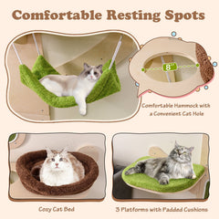 Green Wall Mounted Cat Shelf Set with Hammock, Bed and Five Levels
