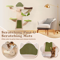 Green Wall Mounted Cat Shelf Set with Hammock, Bed and Five Levels