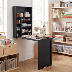 Wall Mounted Fold-Out Convertible Floating Desk Space Saver-Black