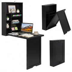 Wall Mounted Fold-Out Convertible Floating Desk Space Saver-Black