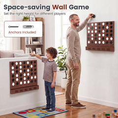 Wall-mounted Metal Connect-4 Game with Acrylic Discs-Walnut