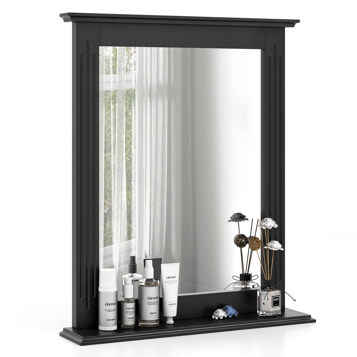 Wall-Mounted Multipurpose Vanity Mirror with Shelf-Black