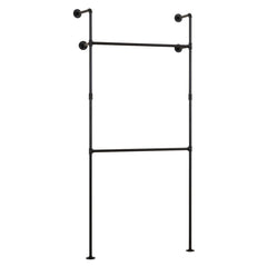 Wall Mounted Pipe Clothing Rack with 2 Hanging Rods-Black