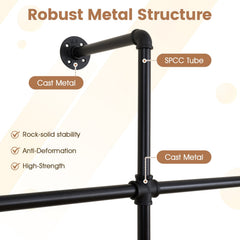 Wall Mounted Pipe Clothing Rack with 2 Hanging Rods-Black