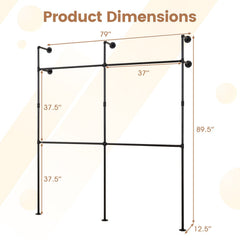 Wall Mounted Pipe Clothing Rack with 4 Hanging Rods-Black