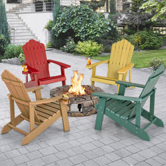 Weather Resistant HIPS Outdoor Adirondack Chair with Cup Holder-Coffee