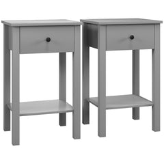 Side Table Set of 2, End Tables with Drawer and Bottom Shelf, 2-tier Nightstand for Bedroom, Living Room, Black