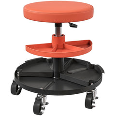 Rolling Garage Stool, 300 LBS Capacity Mechanic Stool with 2.5" Wheels, Tool Trays Storage, Adjustable Height, Red