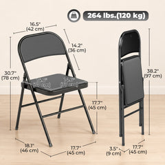 Set of 4 Metal Foldable Chairs, PU Leather Padded Folding Chairs with Cushion Seat and Open Back for Indoor, Black