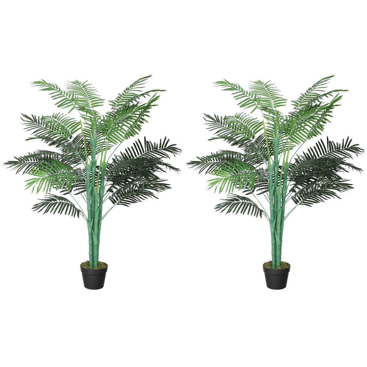 5FT Artificial Palm Tree Set of 2, Fake Tropical Tree with Lifelike Leaves, Faux Plant in Pot for Indoor Decoration, Green