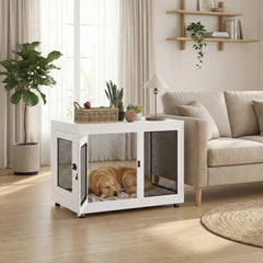 Pet Crate End Table with Water-resistant Cushion or Large Medium Dogs, Black