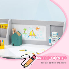 2Pcs Kids Desk and Chair Set with Whiteboard, Storage, Shelves, Grey