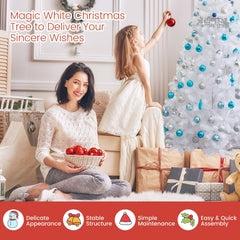7 FT White Artificial Christmas Tree with 950 PVC Tips and Solid Metal Stand, Unlit