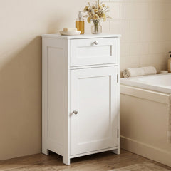 Single Door Bathroom Cabinet with Adjustable Shelf and Drawer-White