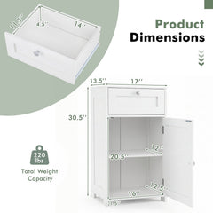 Single Door Bathroom Cabinet with Adjustable Shelf and Drawer-White
