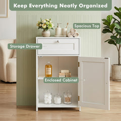 Single Door Bathroom Cabinet with Adjustable Shelf and Drawer-White