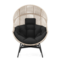 Wicker Oversized Egg Style Chair with Cushions and Headrest-Black