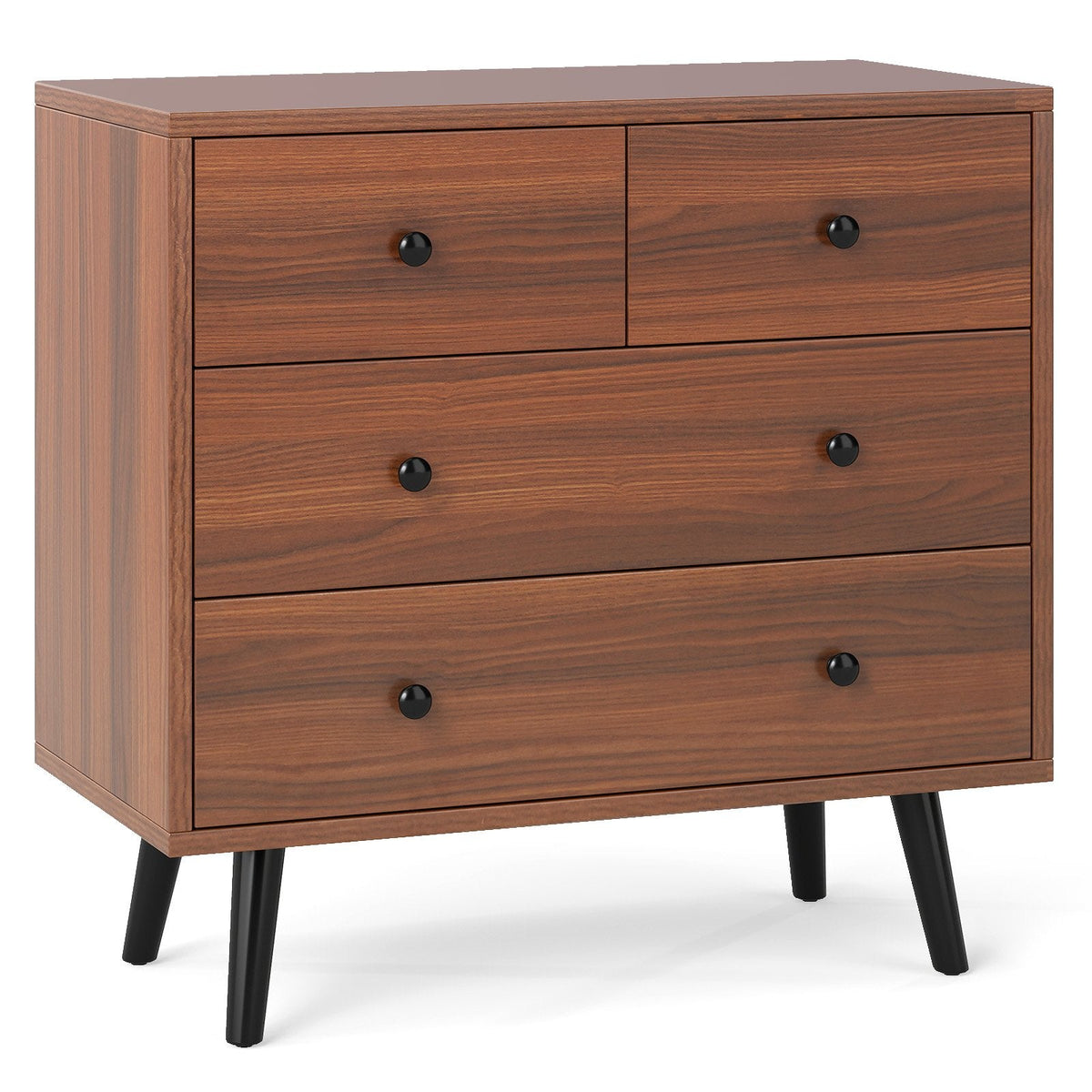 Wide Wooden Dresser with 4 Drawers for Bedroom Living Room-Walnut