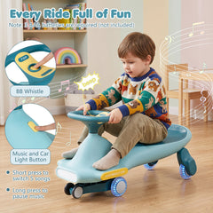 Wiggle Car for Kids with LED Flashing Wheels for Indoor Outdoor Play-Blue