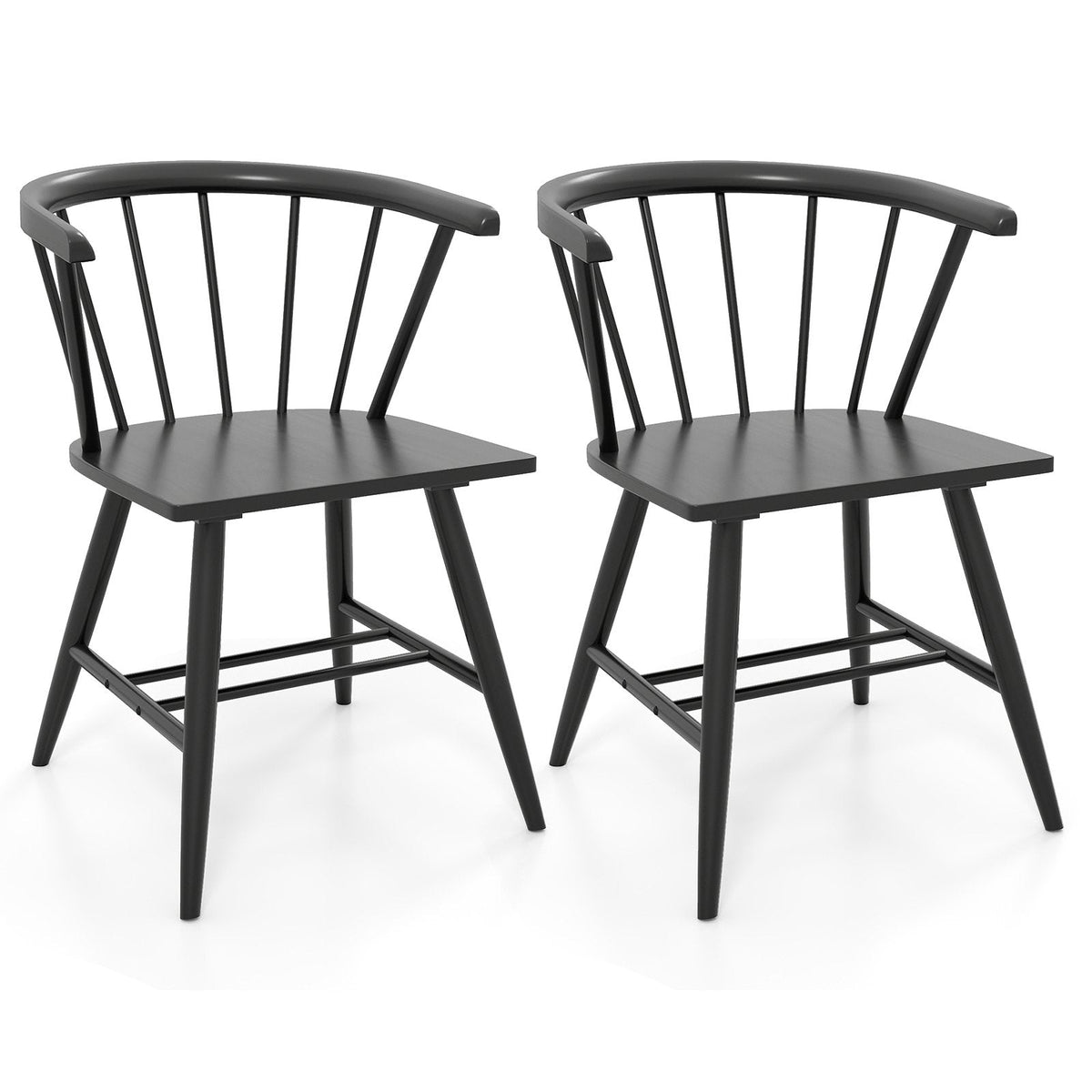 Set of 2 Windsor Captain Chairs with Curved Spindle Back and Arms, Black
